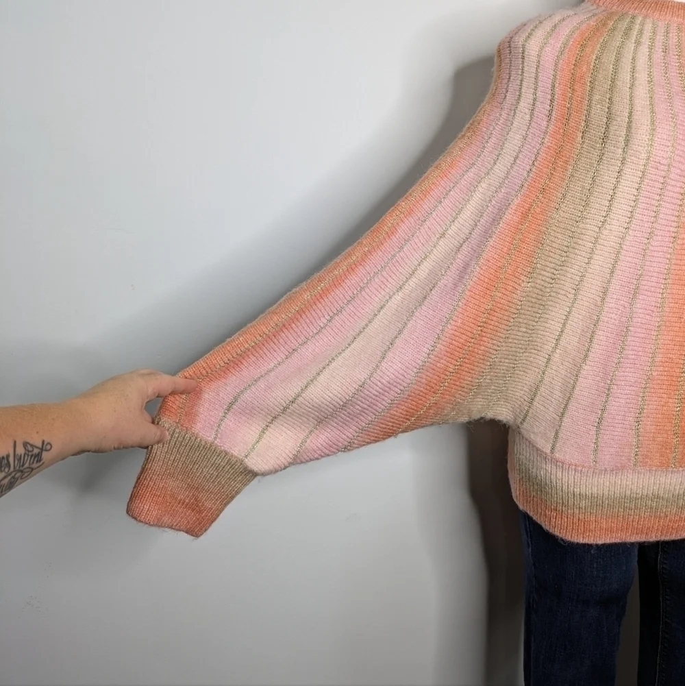NWT Molly Bracken orange pink tan batwing sleeve sweater M - Picture 3 of 9